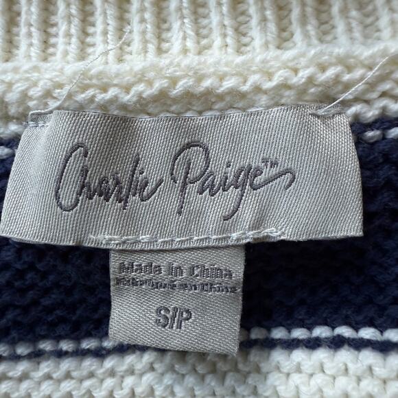 NWOT Charlie Paige Navy & Cream Striped Sweater SZ SP Nautical Coastal Casual - Picture 3 of 4